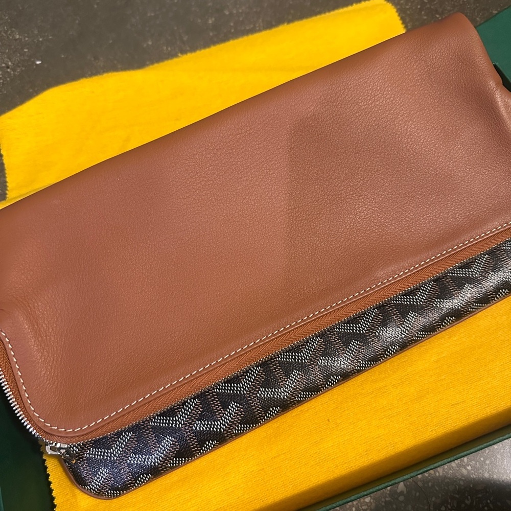 Brown Leather Clutch with Patterned Detail